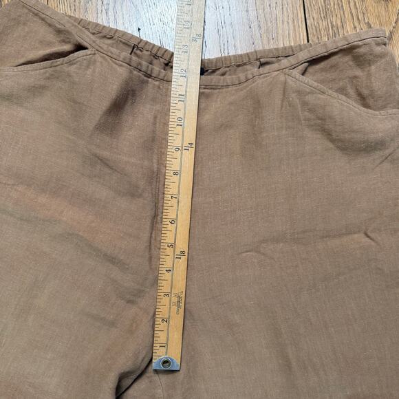 Eileen Fisher Brown Linen Crop Wide Leg Pants SZ L Zip Hook Eye Pockets Minimal - Picture 10 of 12